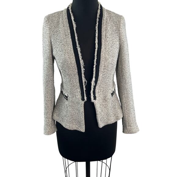 ZARA Basic Gray Black Boucle Blazer Cotton Shawl Lapel Single Breasted S Small - Picture 1 of 9